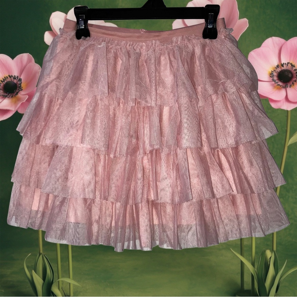 Wonder Nation Pink Mesh Tiered Ruffle Tutu Dance Skirt Cotton Lined Ballet Sz 10